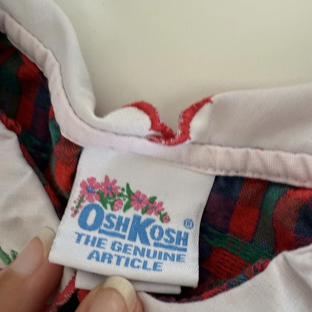 Vintage OshKosh B'Gosh Plaid Apple Print Romper Girls 24 months Cottage core USA